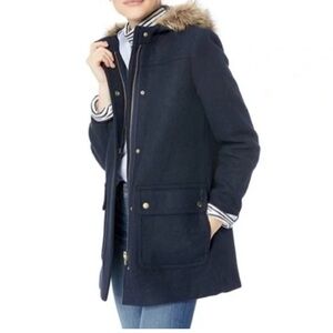 J. Crew Dark Blue Utility Jacket with Faux Fur Trim